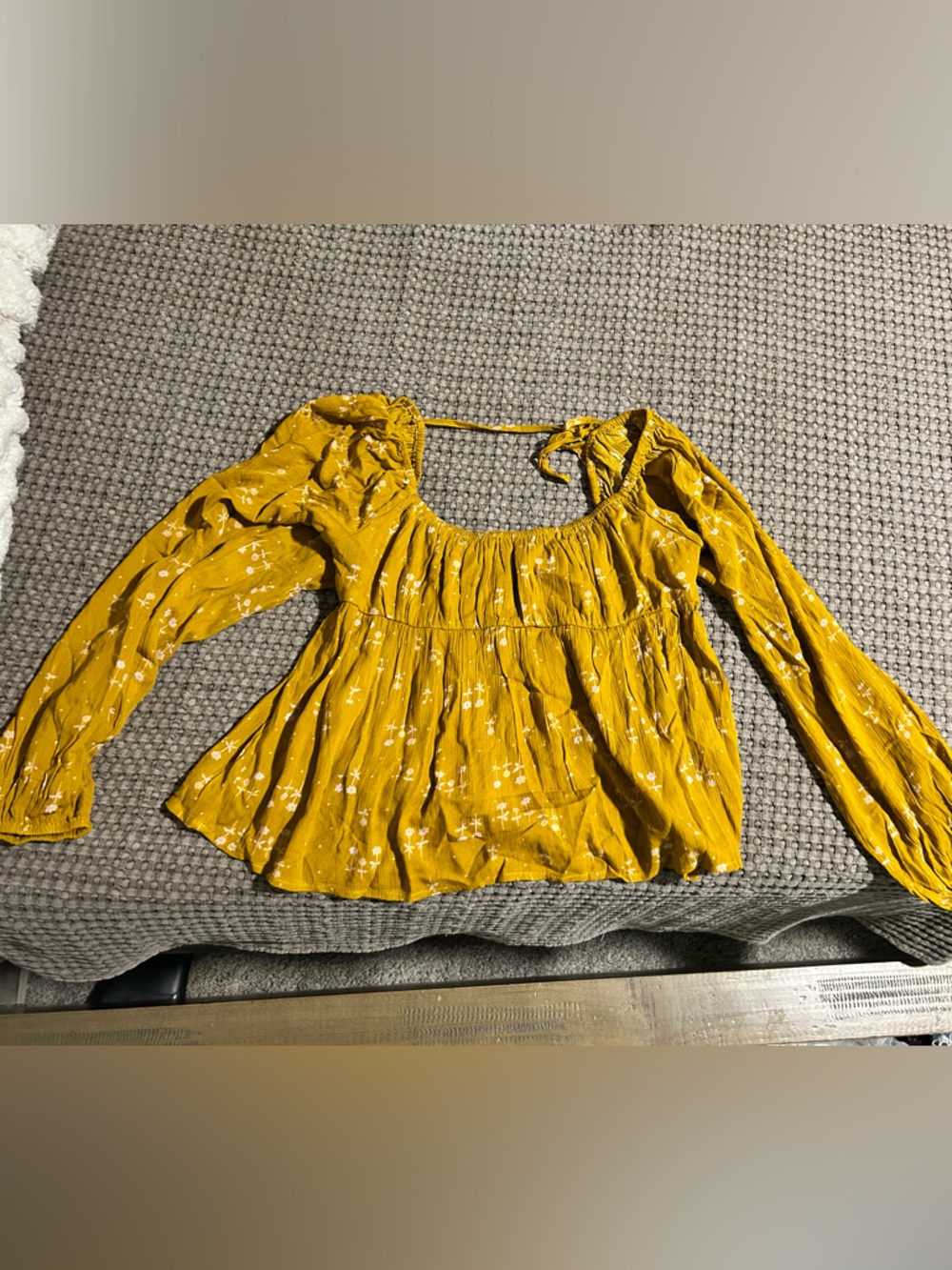 Pink Lily Mustard Yellow Smocked Floral Top